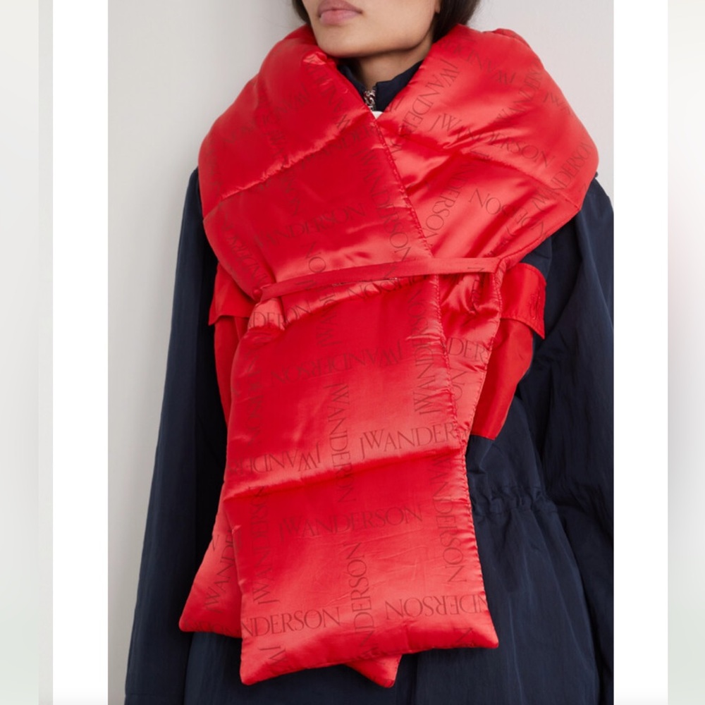 J.W. Anderson Red Printed Padded Quilted Satin-Twill Scarf NWT